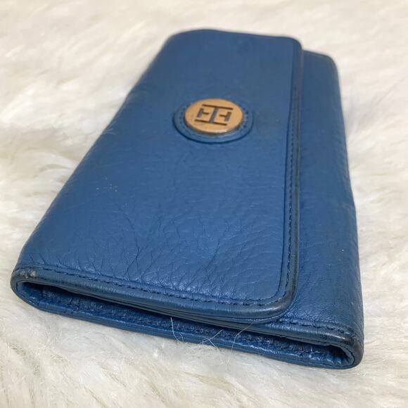 TOMMY HILFIGER Blue Pebbled Genuine Leather Flap Clutch Wallet - Picture 7 of 12